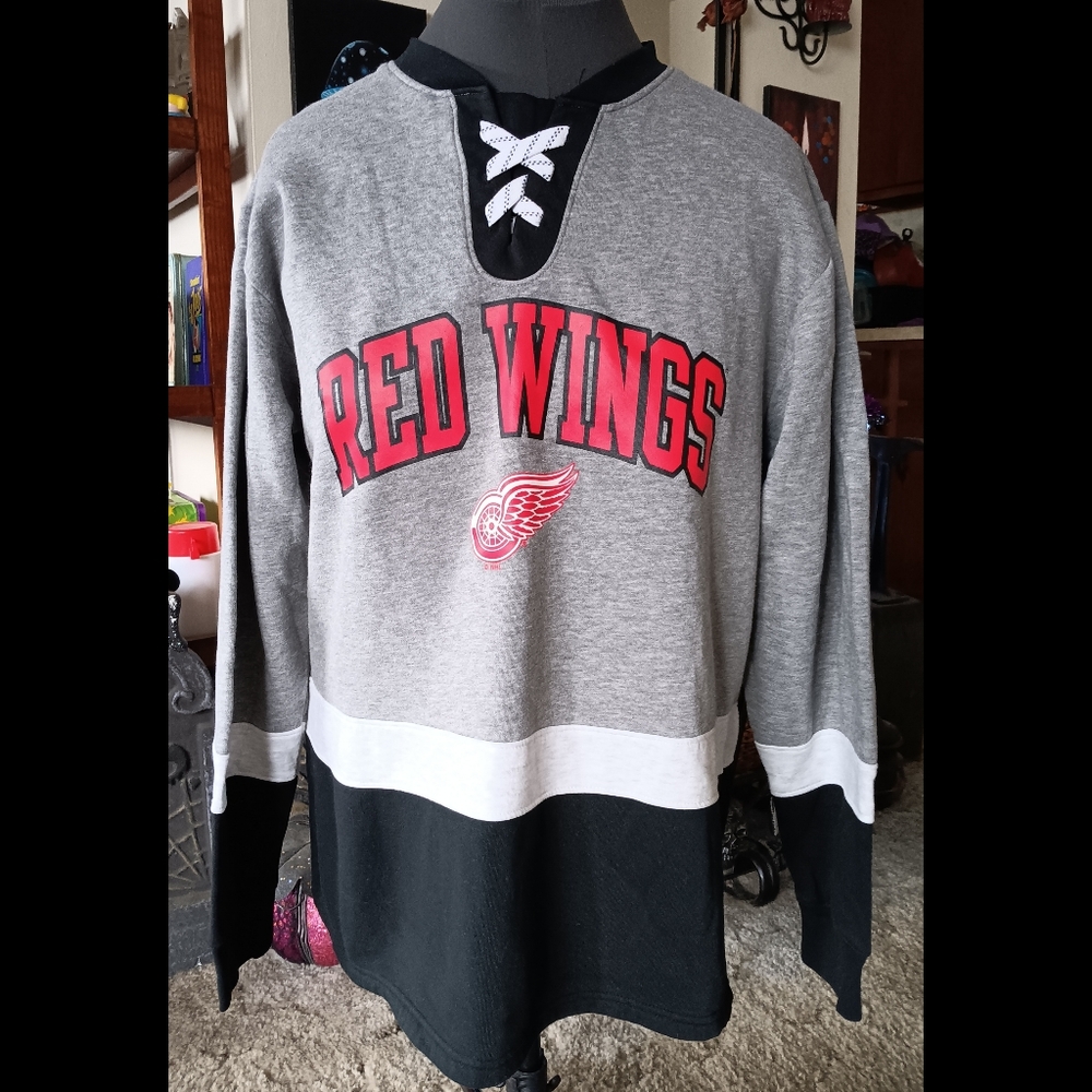 ❤️ Detroit Red Wings NHL Official Lace Up Jersey Sweatshirt Pullover Mens Large